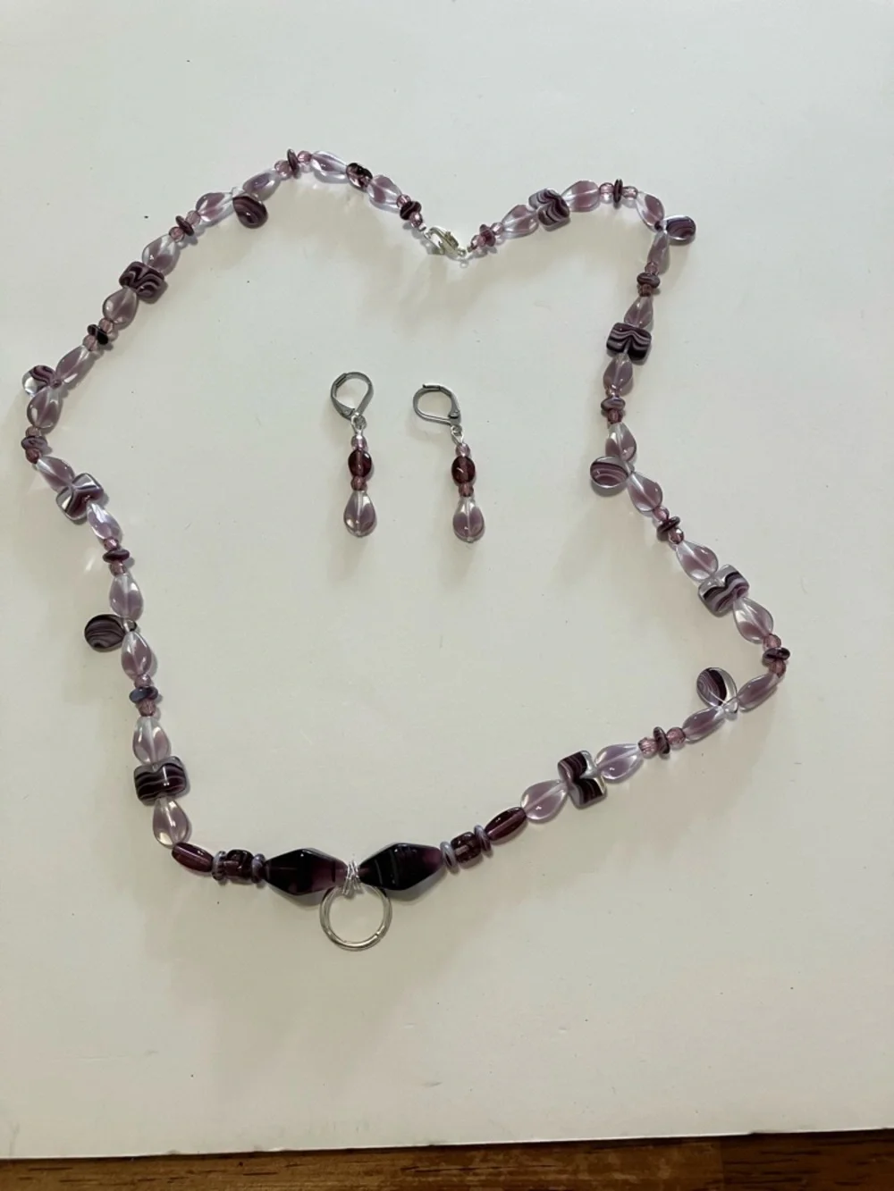 Purple Beaded Necklace and Earring Set